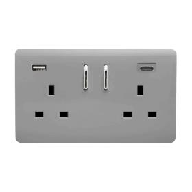 ART-SKT213USB31ACLG  2 Gang 13Amp Short S/W Double Socket With 1 x Type A & 1 x Type C 3.1mAh USB Light Grey